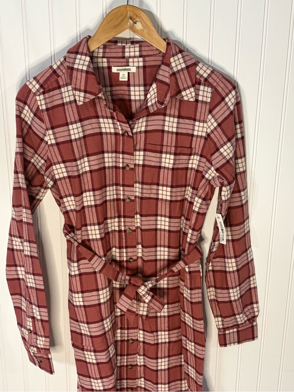 Goodthreads Burgundy and Cream Plaid Button-Front Shirt